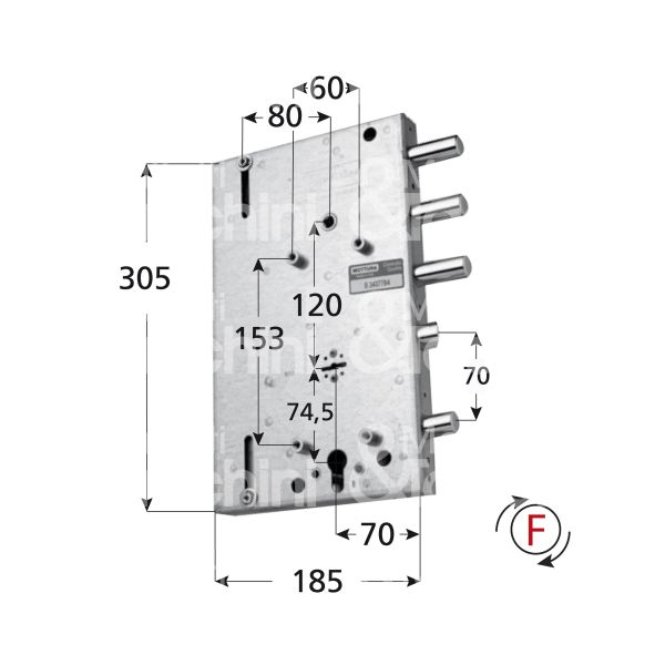 Mottura 89567gd8 serratura doppia mappa per blindata plurisistema per gardesa triplice e 70 dx 3 catenacci piÙ scrocco e 1 servizio int. cat. 50 sporg. 3,5