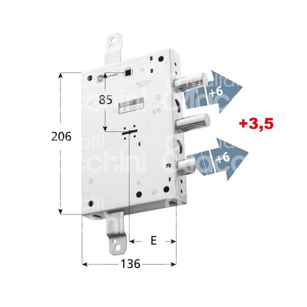 Mottura 89571cpcd serratura doppia mappa per blindata per cpc triplice e 63 dx 2 catenacci piÙ scrocco int. cat. 56 sporg. 9,5