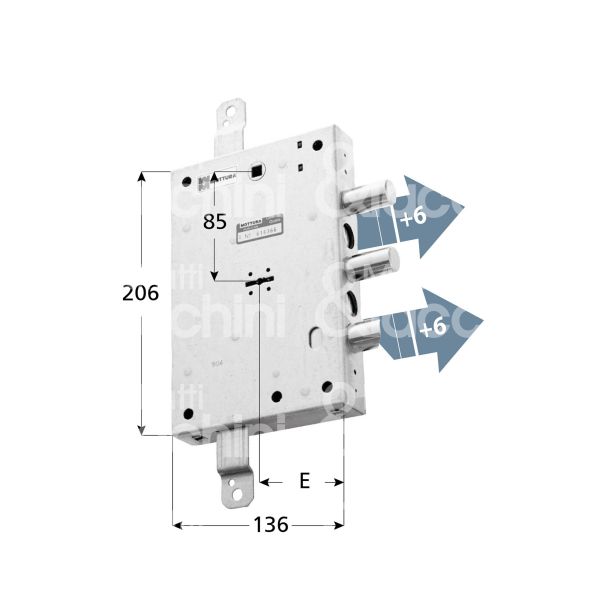 Mottura 89571cpcs1 serratura doppia mappa per blindata per cpc triplice e 63 sx 2 catenacci piÙ scrocco int. cat. 50 sporg. 9,5