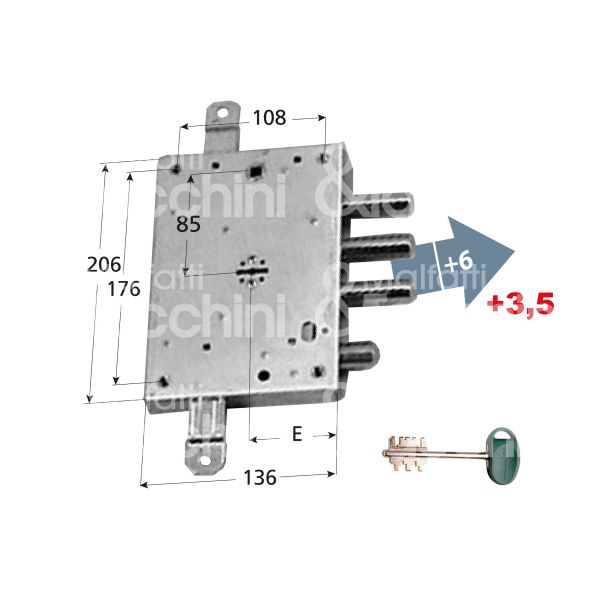 Mottura 89571gs1 serratura doppia mappa per blindata per gardesa triplice e 63 sx 3 catenacci piÙ scrocco int. cat. 37 sporg. 9,5