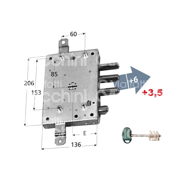 Mottura 89571gs5 serratura doppia mappa per blindata per gardesa triplice e 63 sx 3 catenacci piÙ scrocco int. cat. 37 sporg. 9,5