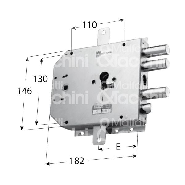 Mottura 898555grdt serratura blindata a cilindro per gardesa triplice e 63 dx 3 catenacci piÙ scrocco int. cat. 25 sporg. 3,5