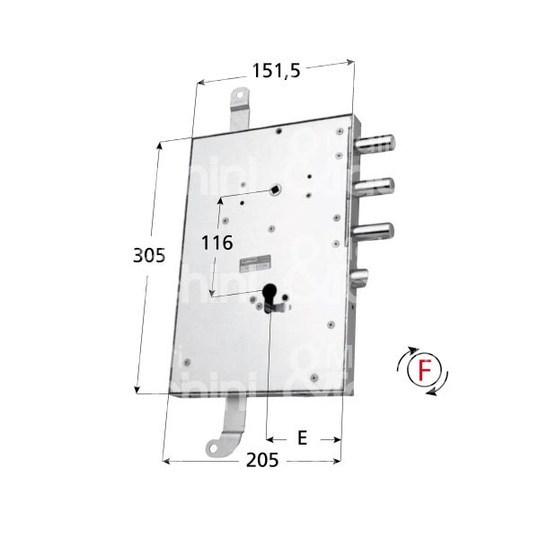Mottura 898561grld serratura blindata a cilindro per gardesa triplice e 90 dx 3 catenacci piÙ scrocco int. cat. 50 sporg. 3,5