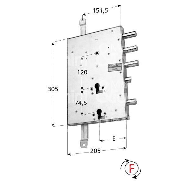Mottura 898567gs24 serratura per blindata a doppio cilindro indip. per gardesa triplice e 90 sx 3 catenacci piÙ scrocco e 1 servizio int. cat. 50 sporg. 3,5