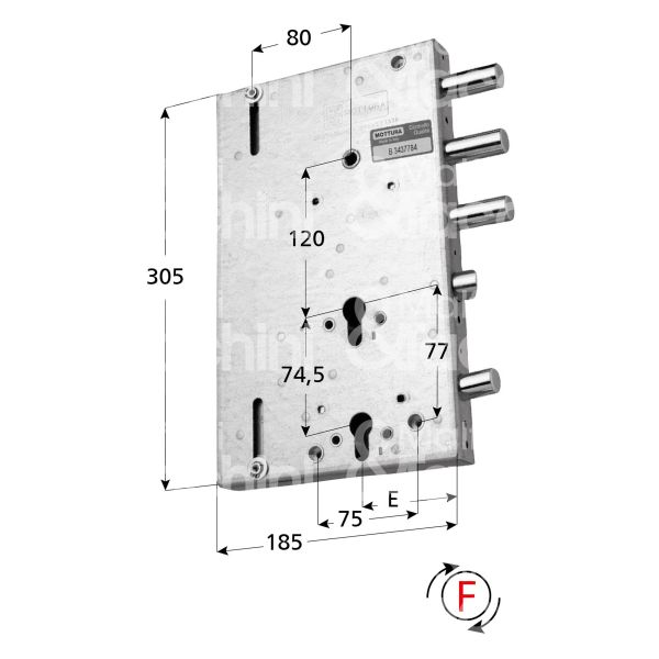 Mottura 898567gd4 serratura per blindata a doppio cilindro indip. per gardesa triplice e 70 dx 3 catenacci piÙ scrocco e 1 servizio int. cat. 50 sporg. 3,5