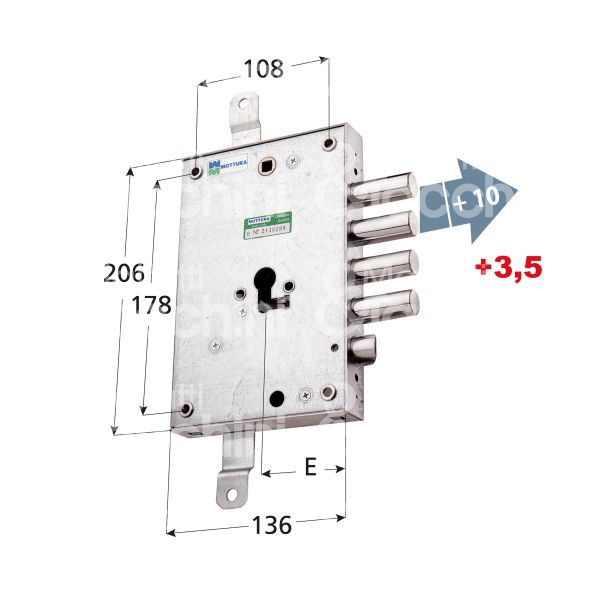 Mottura 898571d5an serratura blindata a cilindro serie ad triplice e 63 dx 4 catenacci piÙ scrocco int. cat. 25 sporg. 13,5