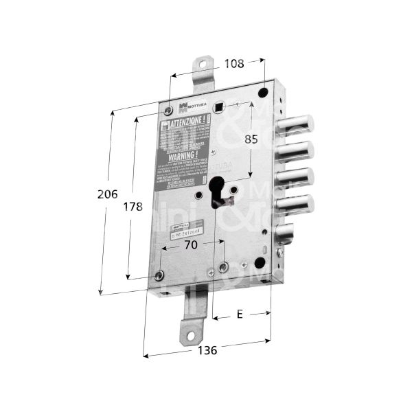 Mottura 898371efsq serratura blindata a cilindro per effepi triplice e 63 sx 4 catenacci piÙ scrocco int. cat. 28 sporg. 3,5