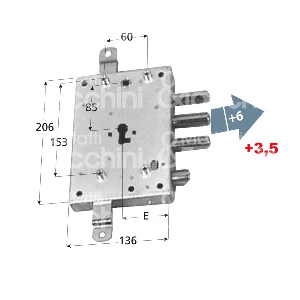 Mottura 898571g5dq serratura blindata a cilindro per gardesa triplice e 63 dx 3 catenacci piÙ scrocco int. cat. 37 sporg. 9,5