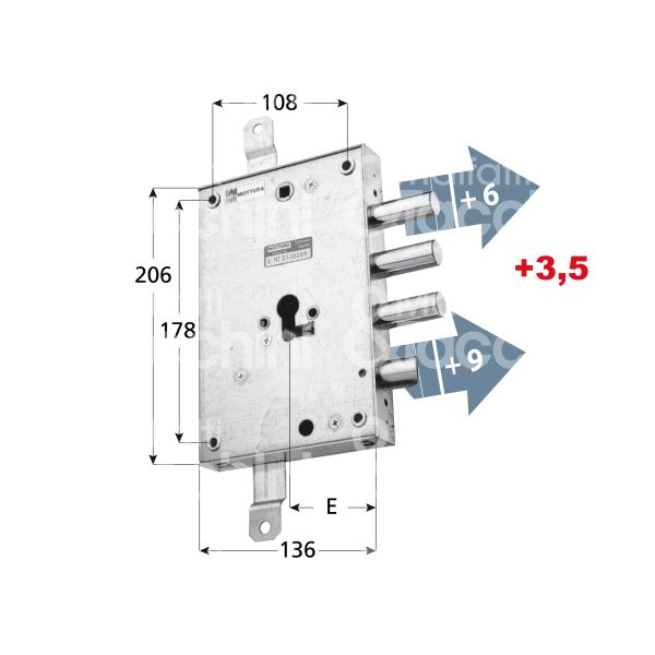 Mottura 898571gs1q serratura blindata a cilindro per greg triplice e 63 sx 3 catenacci piÙ scrocco int. cat. 37 sporg. 9,5