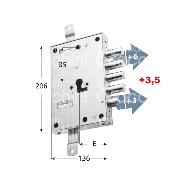 Mottura 898571kosq serratura blindata a cilindro per oikos triplice e 63 sx 4 catenacci piÙ scrocco int. cat. 28 sporg. 9,5
