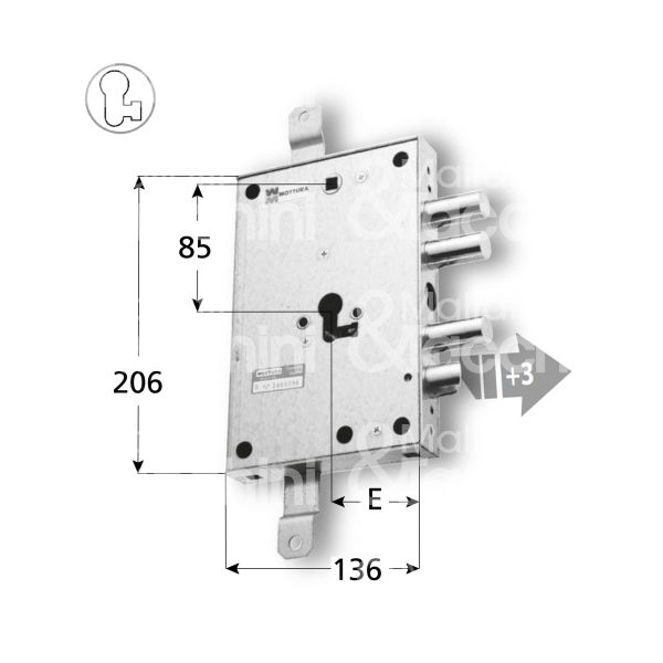 Mottura 898571me1d serratura blindata a cilindro per metalnova triplice e 63 dx 3 catenacci piÙ scrocco int. cat. 25 sporg. 3,5