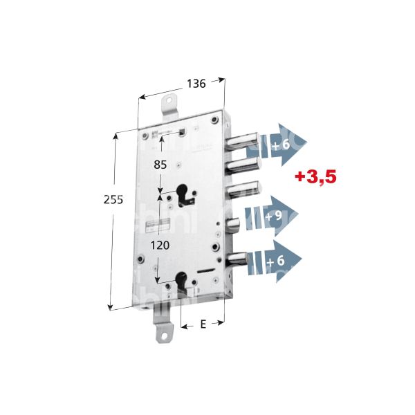 Mottura 898595gd1q serratura blindata a cilindro greg triplice e 63 dx 3 catenacci piÙ scrocco e 1 servizio int. cat. 37 sporg. 9,5