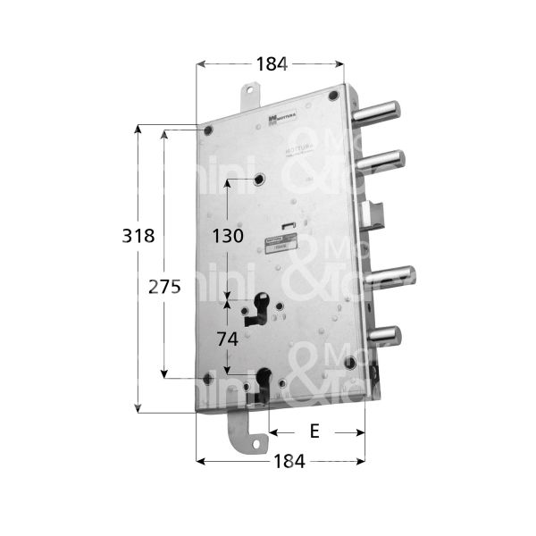 Mottura 898fw87z1q serratura per blindata a doppio cilindro indip. serie rfi triplice e 105 ambidestra 3 catenacci piÙ scrocco e 1 servizio sporg. 40