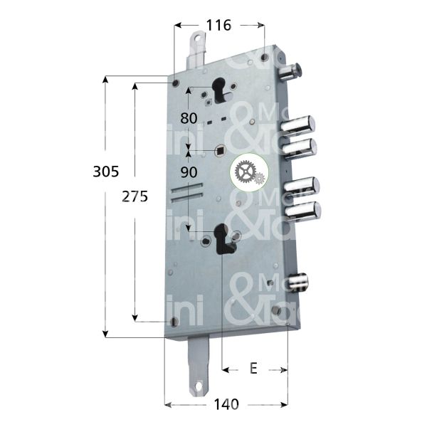 Mottura 898t187w0q serratura per blindata a doppio cilindro indip. serie rte triplice e 70 ambidestra 4 catenacci piÙ scrocco e limitatore int. cat. 26 sporg. 3,5