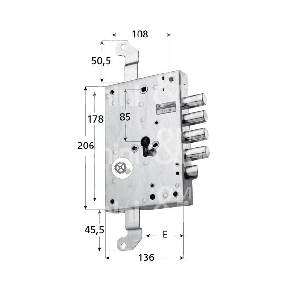 Mottura 89b571s80q serratura blindata a cilindro serie rce triplice e 60 sx 4 catenacci piÙ scrocco int. cat. 28 sporg. 3,5