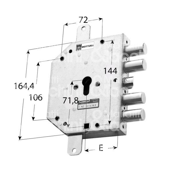 Mottura 89c855d56 serratura blindata a cilindro serie rcr triplice e 60 dx 2 catenacci piÙ scrocco int. cat. 56 sporg. 3,5