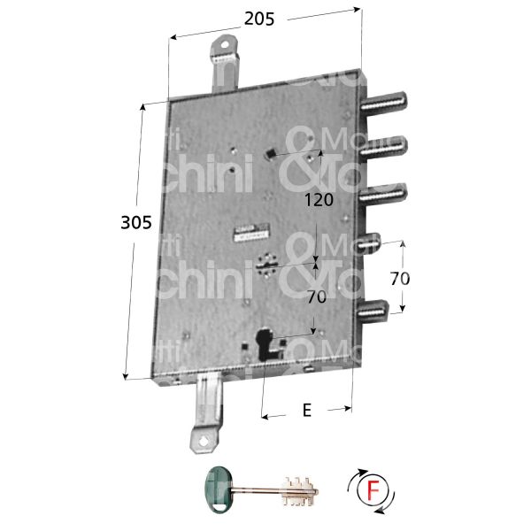 Mottura 89r567gs24 serratura plurisistema con cilindro indipendente per gardesa triplice e 89 sx 3 catenacci piÙ scrocco e 1 servizio int. cat. 50 sporg. 3,5