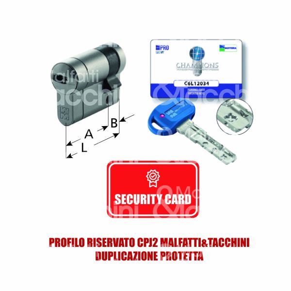 Mottura cp4m3100 mezzo cilindro sagomato champions pro 31 x 10 = 41 mm chiave protetta m&t ( 3 chiavi ) profilo j2 cifratura kd cromo satinato