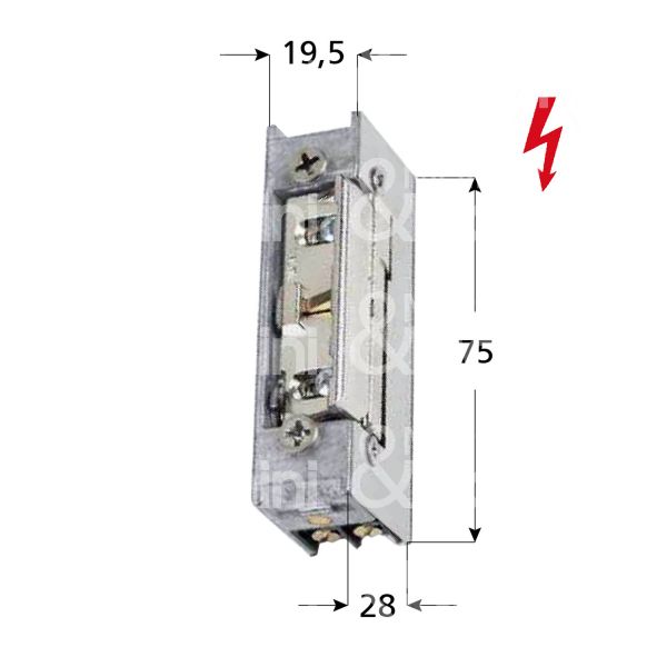 Nuova feb 16160/1 incontro elettrico da incasso con fermo ambidestra 6 - 12v mm 75 x 19,5 x 28 senza frontale con antiripetitore