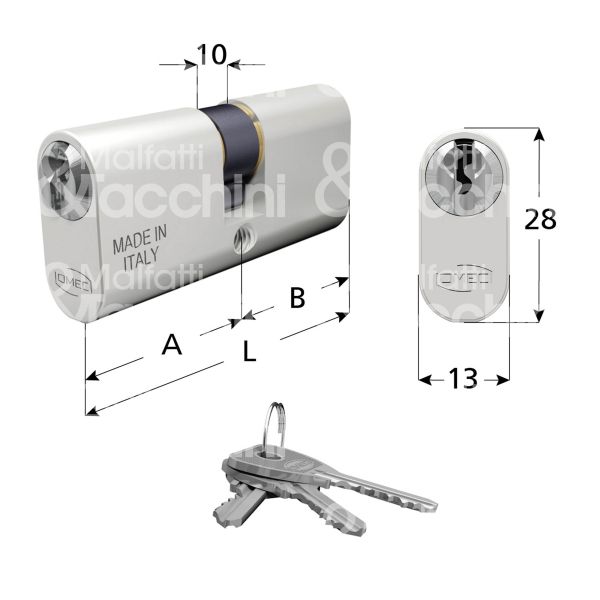 Omec 140/04hka ovale 30 x 30 = 60 mm chiave piatta cifratura ka alluminio