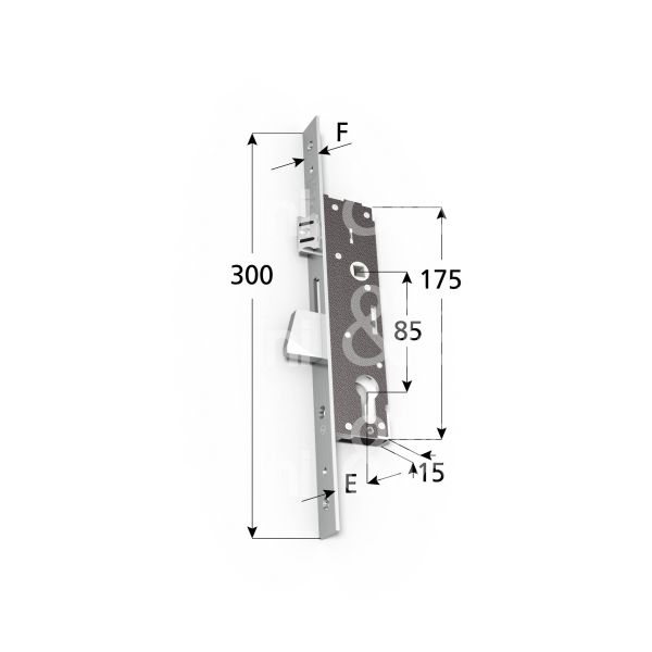 Omec 1400s3025 serratura per montanti laterale scrocco piÙ catenaccio a caduta e 30 foro sagomato ambidestra 1 mandate