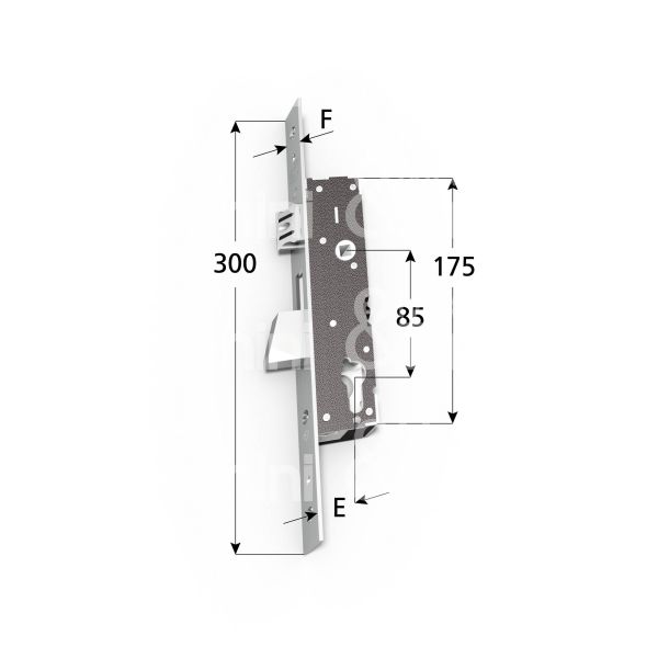 Omec 140025f25 serratura per montanti laterale scrocco piÙ catenaccio a caduta e 25 foro sagomato ambidestra 1 mandate