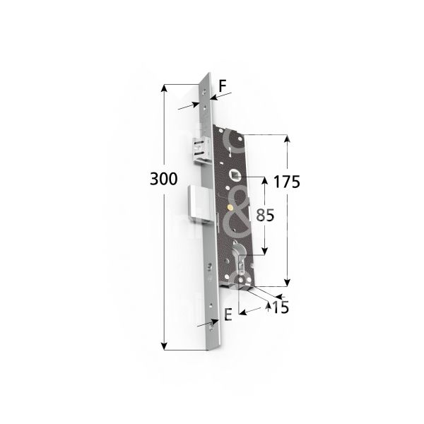 Omec 1600s40f25 serratura per montanti laterale scrocco piÙ catenaccio e 40 foro sagomato ambidestra 2 mandate