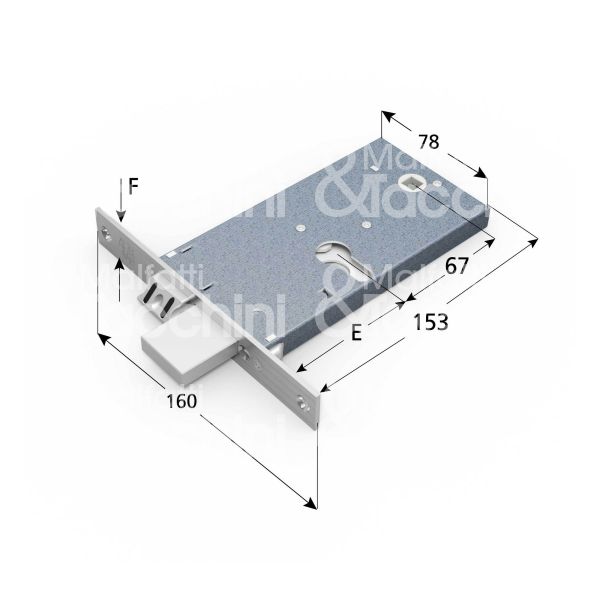 Omec 1770/f22 serratura infilare per fasce 3 mandate cilindro sagomato 70 laterale scrocco con mandata