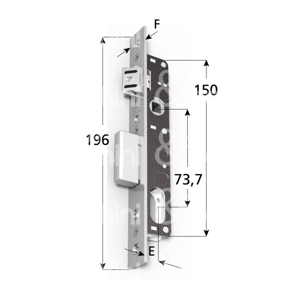Omec 540f22 serratura per montanti laterale scrocco piÙ catenaccio e 30 foro ovale ambidestra 2 mandate