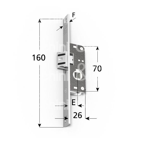 Omec 351 serratura per montanti laterale solo scrocco e 15 foro quadro 8 ambidestra