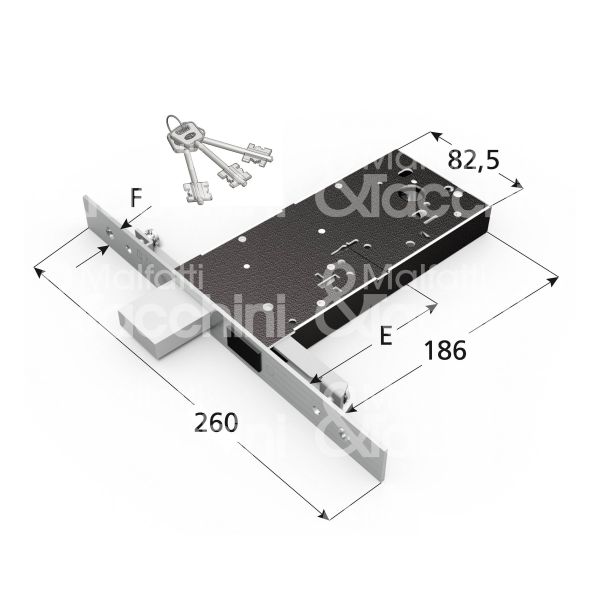 Omec 5961 serratura doppia mappa da infilare triplice e 90 solo catenaccio 4 mandate ambidestra kd