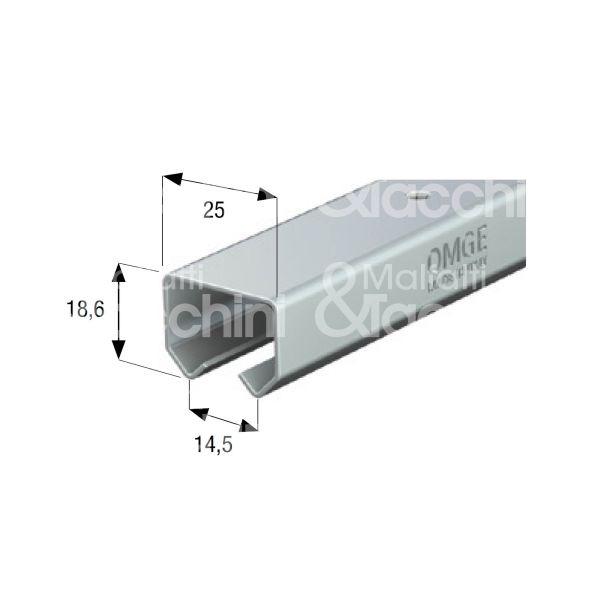 Omge 100025 binario superiore art. 10 acciaio zincato roll-ge 10 utilizzo soffitto l mt 2,5 h mm 18,6 b mm 25 portata kg 25