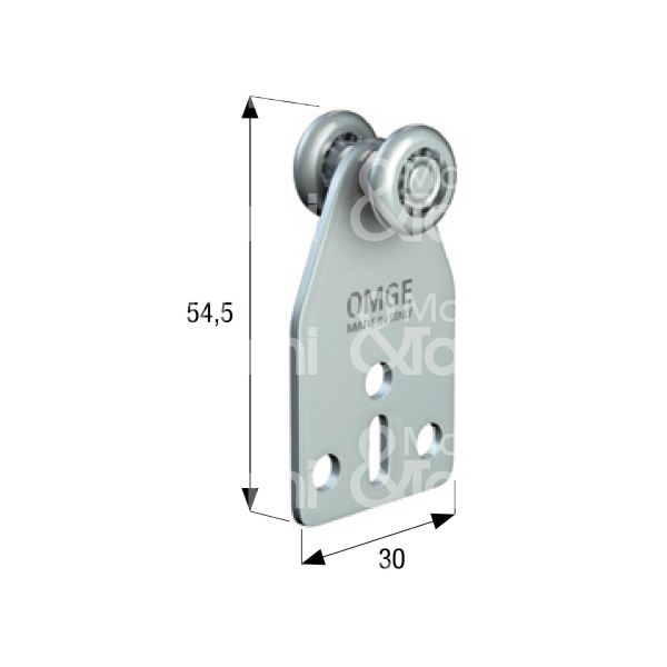 Omge 1042 carrello per scorrevoli art. 1042 roll-ge 10 2 ruote materiale acciaio Ø mm 15 fissaggio con piastra portata kg 15 per binario art. 10