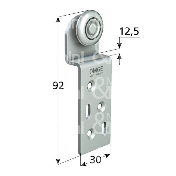 Omge 154 carrello per scorrevoli art. 154 roll-ge 150 1 ruote materiale acciaio Ø mm 24 fissaggio con piastra portata kg 25 per binario art. 20