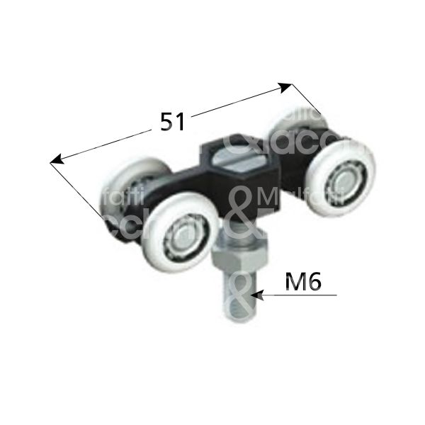 Omge 3 carrello per scorrevoli art. 3 roll-ge 10 4 ruote materiale delrin Ø mm 15 fissaggio perno girevole m 6 portata kg 8 per binario art. 10