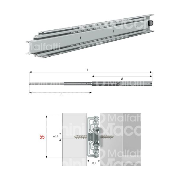 Omge 8350035 coppia guida cassetto art. 8350035 ferro zincato portata cp kg 50 estrazione totale a mm 350 b mm 375 l mm 725