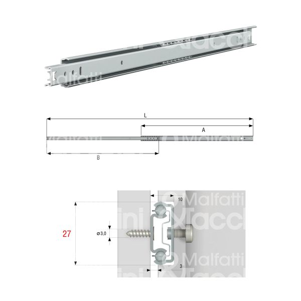 Omge 8400034 coppia guida cassetto art. 8400034 ferro zincato portata cp kg 15 estrazione parziale a mm 342 b mm 270 l mm 609