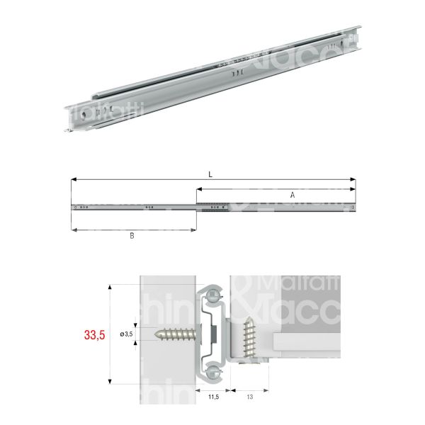 Omge 8500055 coppia guida cassetto art. 8500055 ferro zincato portata cp kg 30 estrazione parziale a mm 555 b mm 425 l mm 980