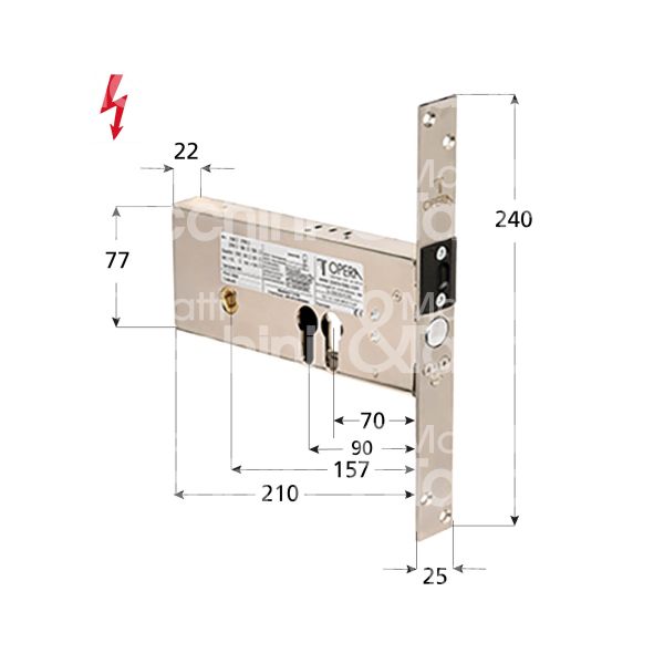 Opera op54038 elettropistone per fasce e 70 - 90 ambidestra con quadro maniglia chiuso in assenza corrente tensione 12 - 24v dc