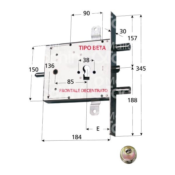 Potent 1900n2bc/s serratura blindata a cilindro triplice e 65 sx 2 catenacci piÙ scrocco int. cat. 54