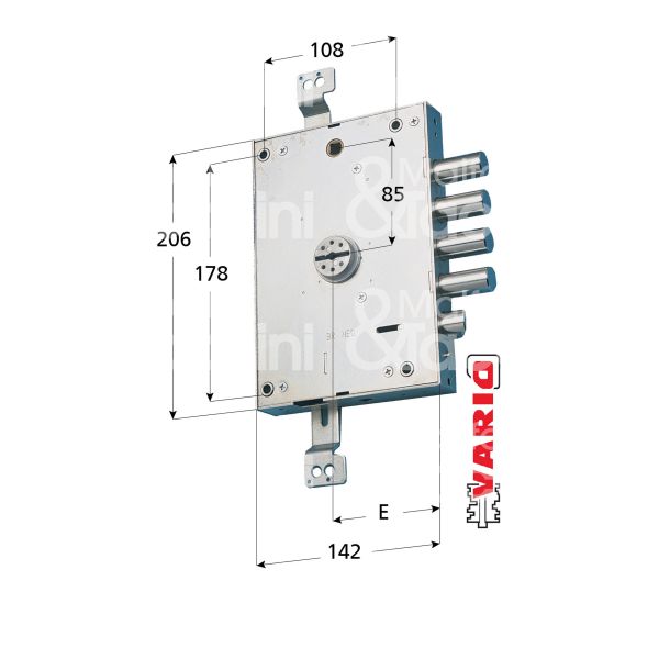 Potent 2500/28d serratura doppia mappa per blindata triplice e 73 dx 4 catenacci piÙ scrocco int. cat. 28 sporg. 3,5