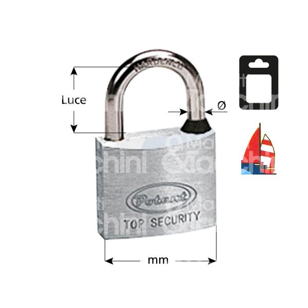 Potent 2750mb lucchetto ad arco inox mm 50 chiave piatta cifratura kd