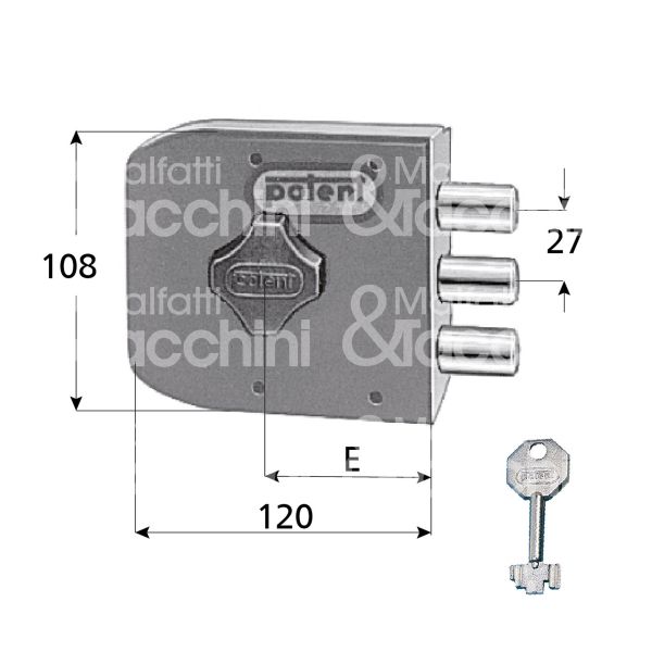 Potent 300/d serratura applicare pompa Ø 30 laterale e 60 3 catenacci int. fiss. con pomolo