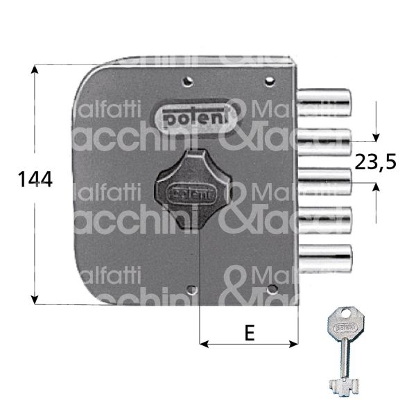 Potent n495/d serratura applicare pompa Ø 30 triplice e 60 5 catenacci int. fiss. con pomolo