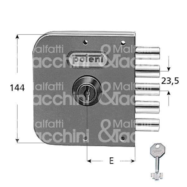 Potent n583/d serratura applicare pompa Ø 30 quintuplice e 60 5 catenacci int. fiss. con chiave
