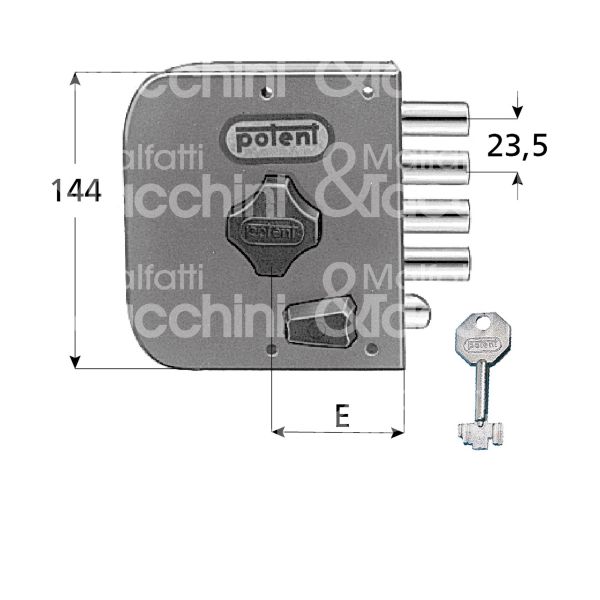 Potent n515/s serratura applicare pompa Ø 30 triplice e 60 4 catenacci piÙ scrocco int. fiss. con pomolo