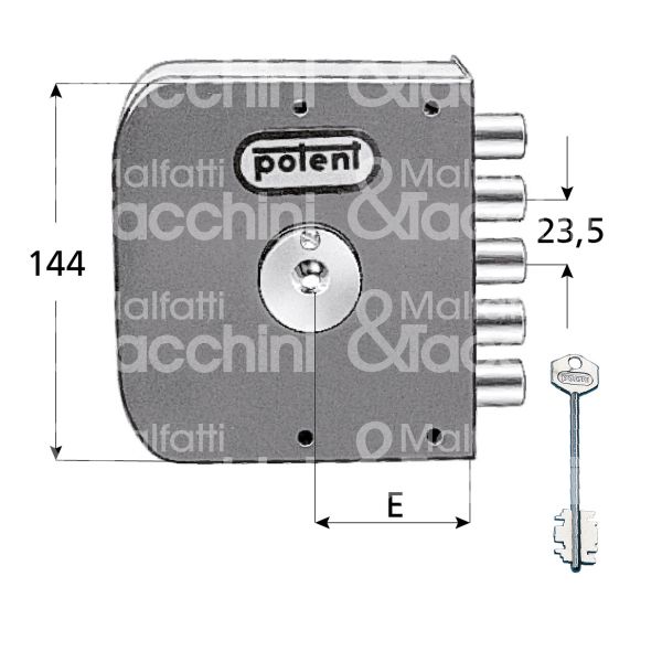 Potent n940/d serratura applicare doppia mappa quintuplice e 60 dx 5 catenacci int. cat. 23,5