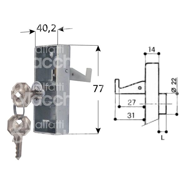 Prefer 4884 serratura per scorrevole da applicare Ø 22 lunghezza mm 11 ambidestra chiave piatta kd rotazione 180° 2 estrazione cromato