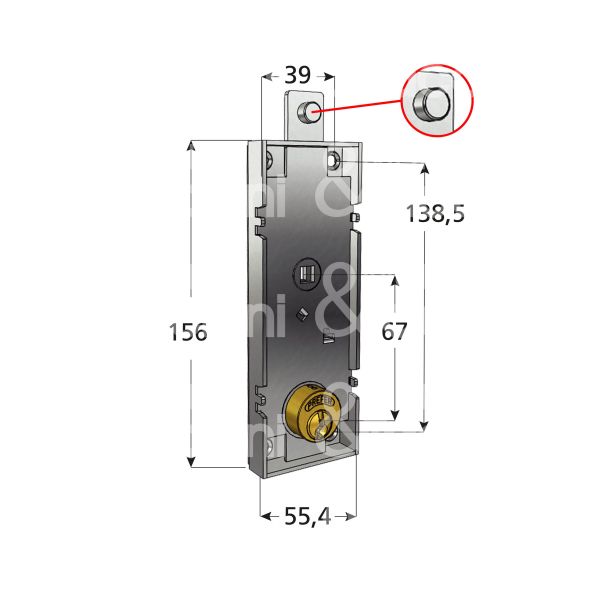 Prefer b5510812 serratura per basculante con perno a 1 punto di chiusura foro tondo / chiave piatta cifratura kd