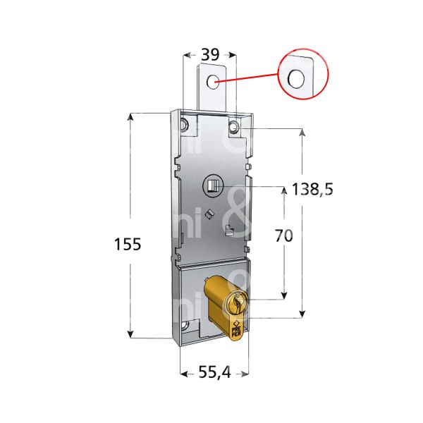 Prefer b651681z serratura per basculante con foro filettato m6 a 1 punto di chiusura foro sagomato /
